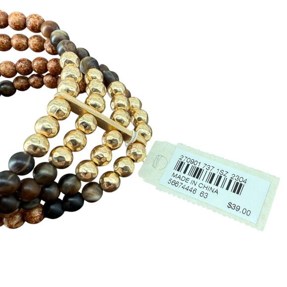 J. Jill Beaded Bracelet Stretch Wood Gold Tone Multi Strand Rustic Boho Earthy - Picture 6 of 10